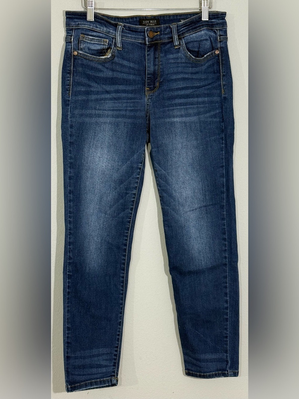 Judy Blue Relaxed Fit Crop Jeans Womens Size 13 31 Medium Wash Stretch Denim